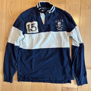 Polo by Ralph Lauren Men's Navy and White Rugby Shirt Size M